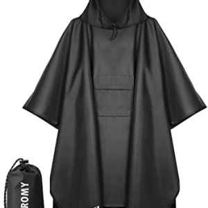 PTEROMY Hooded Rain Poncho for Adult with Pocket, Waterproof Lightweight Unisex Raincoat for Hiking Camping Emergency