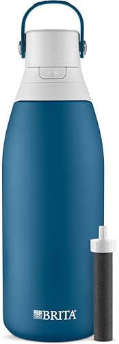 Brita Stainless Steel Premium Filtering Water Bottle, BPA-Free, Reusable, Insulated, Replaces 300 Plastic Water Bottles, Filter Lasts 2 Months or 40 Gallons, Includes 1 Filter, Marina - 32 oz.