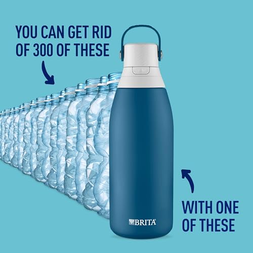 Brita Stainless Steel Premium Filtering Water Bottle, BPA-Free, Reusable, Insulated, Replaces 300 Plastic Water Bottles, Filter Lasts 2 Months or 40 Gallons, Includes 1 Filter, Marina - 32 oz. - Image 3