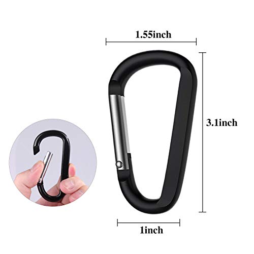 6PCS Black Carabiner Caribeaner Clip,3" Large Aluminum D Ring Shape Carabeaner with 6PCS Keyring Keychain Hook… - Image 3