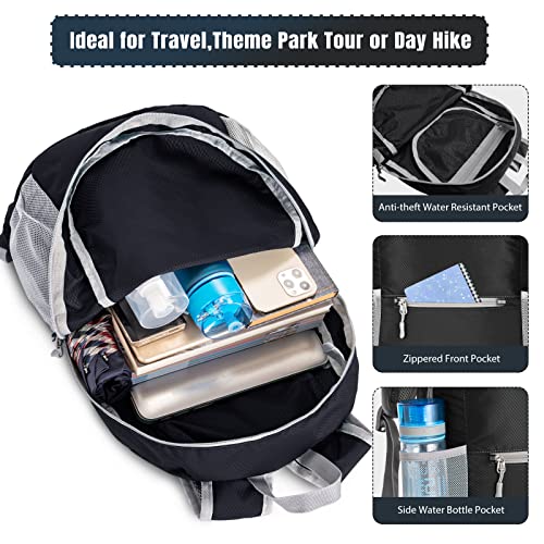 ZOMAKE Ultra Lightweight Hiking Backpack 20L - Packable Small Backpacks Water Resistant Daypack for Women Men(Black) - Image 4