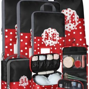 8 Set Compression Packing Cubes for Travel Luggage Organizer Bags for Suitcases Cute Waterproof Lightweight Vacation Essenti Expandable Packing Bags for Girls, Women, Red Point