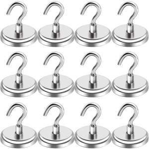 LOVIMAG 100LBS Heavy Duty Magnetic Hooks, Strong Neodymium Magnet Hooks for Hanging, Rare Earth Magnets with Hooks for Locker Accessories, Kitchen, Classroom, Office, Ceiling,Cruise Cabins, etc-12pcs