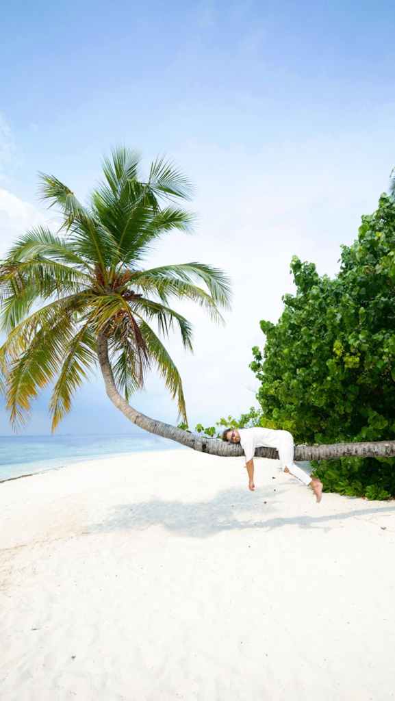 relaxing on palm tree at maldives beach